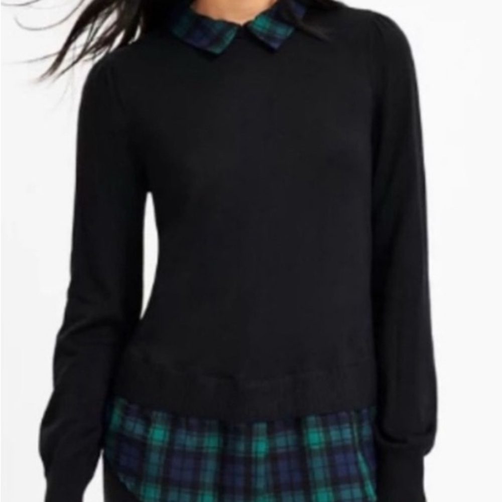 J Crew plaid collar sweater, medium, excellent condition.